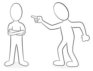 Church Problems: One person pointing at another who refuses to listen.